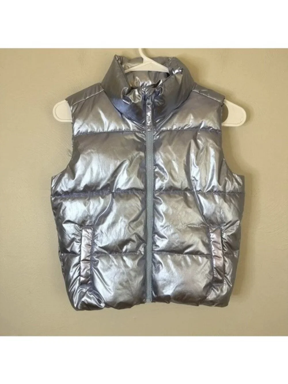 Water Resistant Metallic Blue Puffer Vest Girls M 8 Full Zip Outdoors School